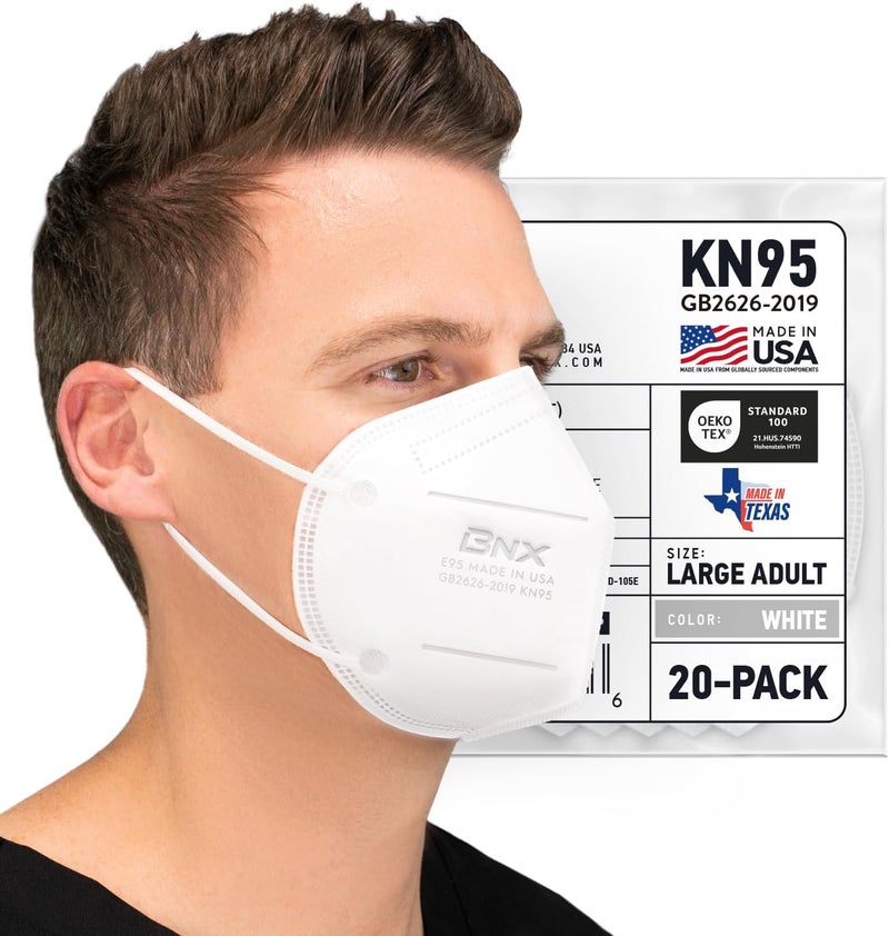AccuMed BNX KN95 Face Masks Made in USA (Adult Large, Adult Medium, Kids Small) (Earloop) (Model: E95/E95M/E95S) - Image 1